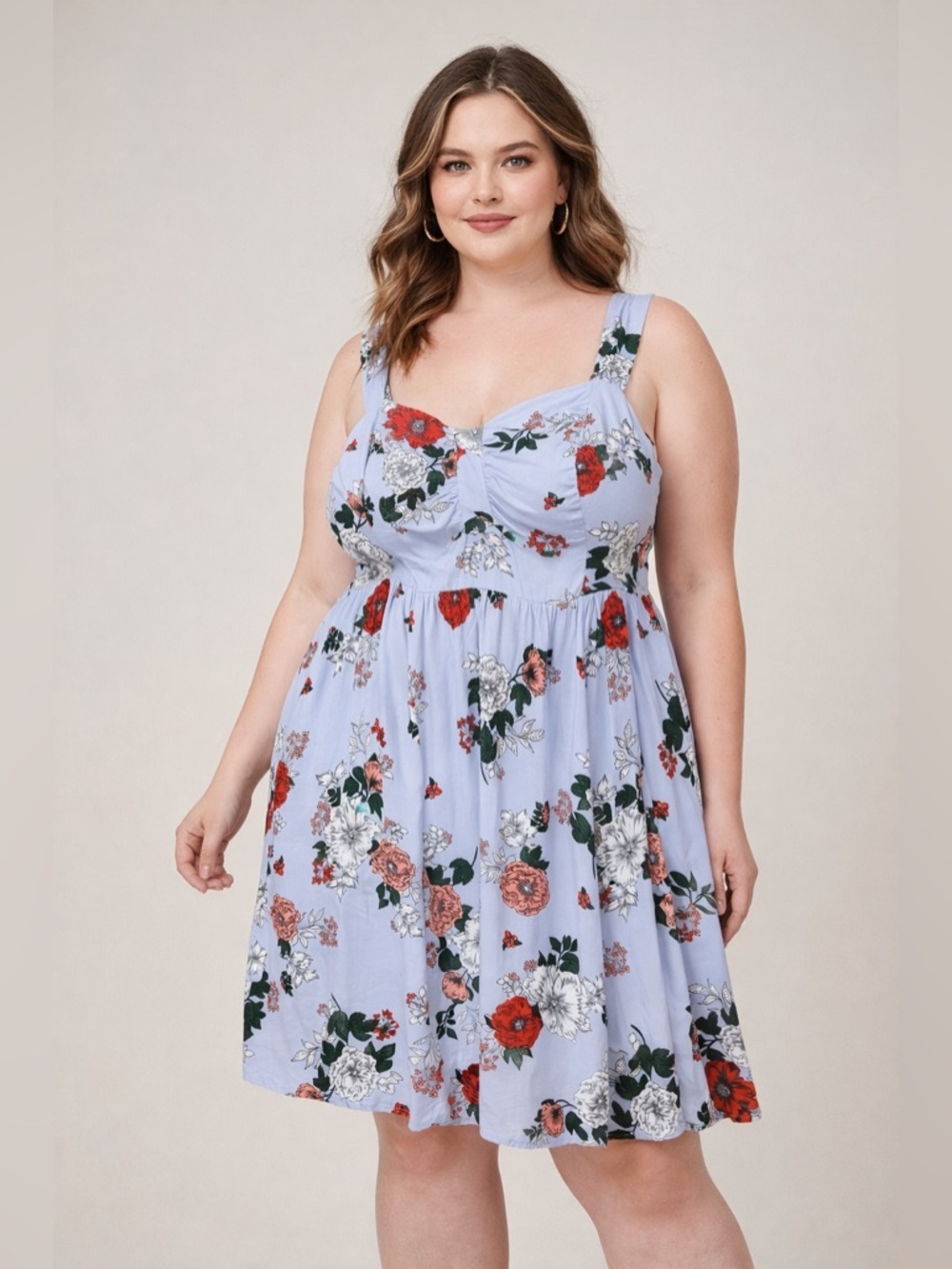 Torrid Floral Fit & Flare Dress Light Blue Sleeveless Summer Size 2=18–20